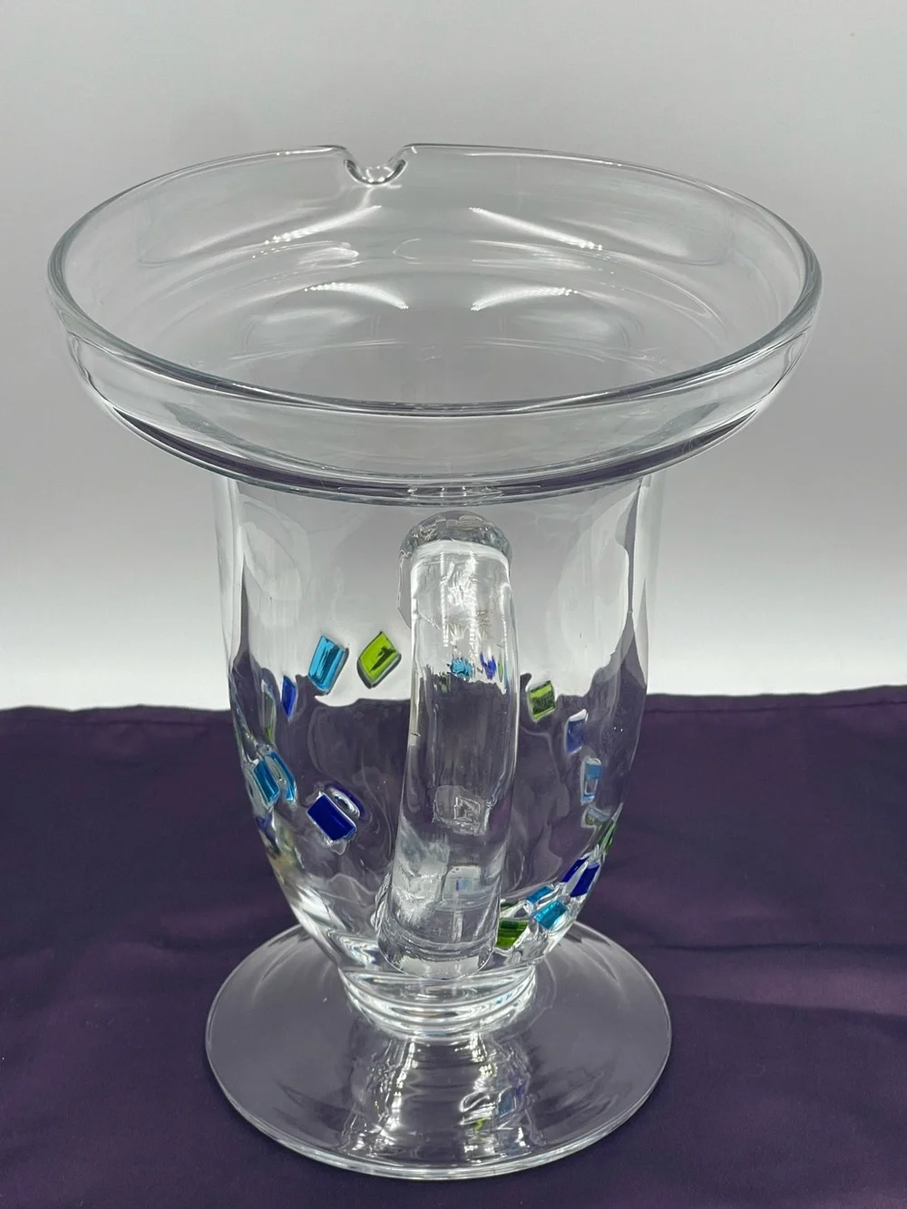 Vintage Global Amici Harlequin II Hand Blown Glass Wide Brim Sangria Pitcher